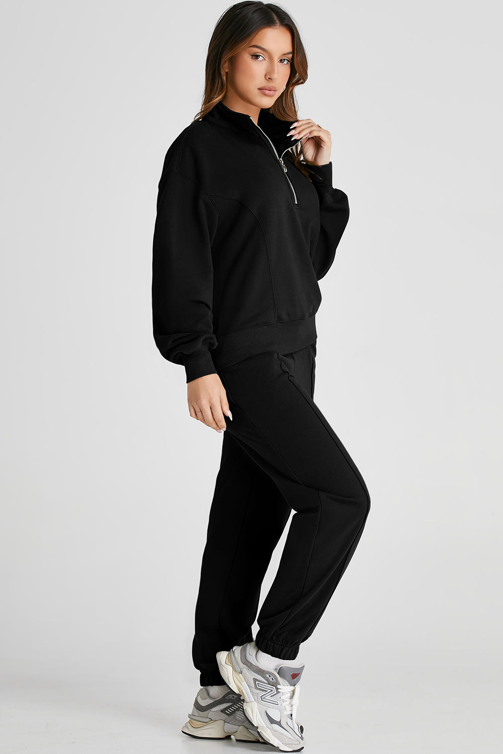 Women Half Zip Long Sleeve Top and Joggers Active Set