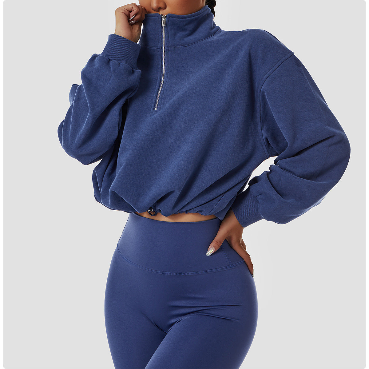 Pullover High Collar Fitness Sports Sweater Women Outdoor Running Drawstring Zipper Loose Long Sleeve Sweatershirt Women