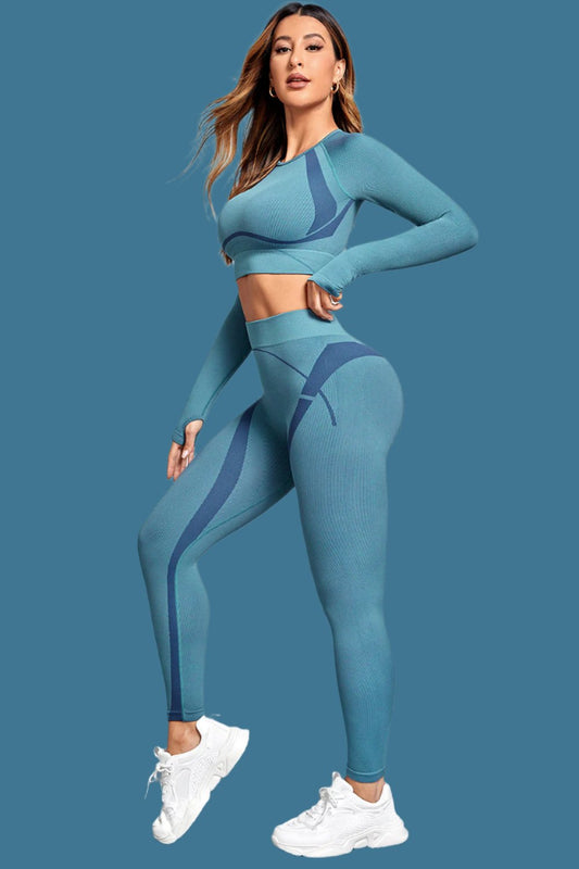 Aquamarine Long Sleeve Top and Leggings Active Set