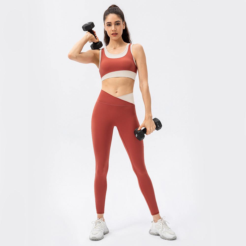 High Strength Sports Suit Women One Piece Workout Bra Non Embarrassing Line High Waist Trousers Nude Feel Yoga Two Piece Suit