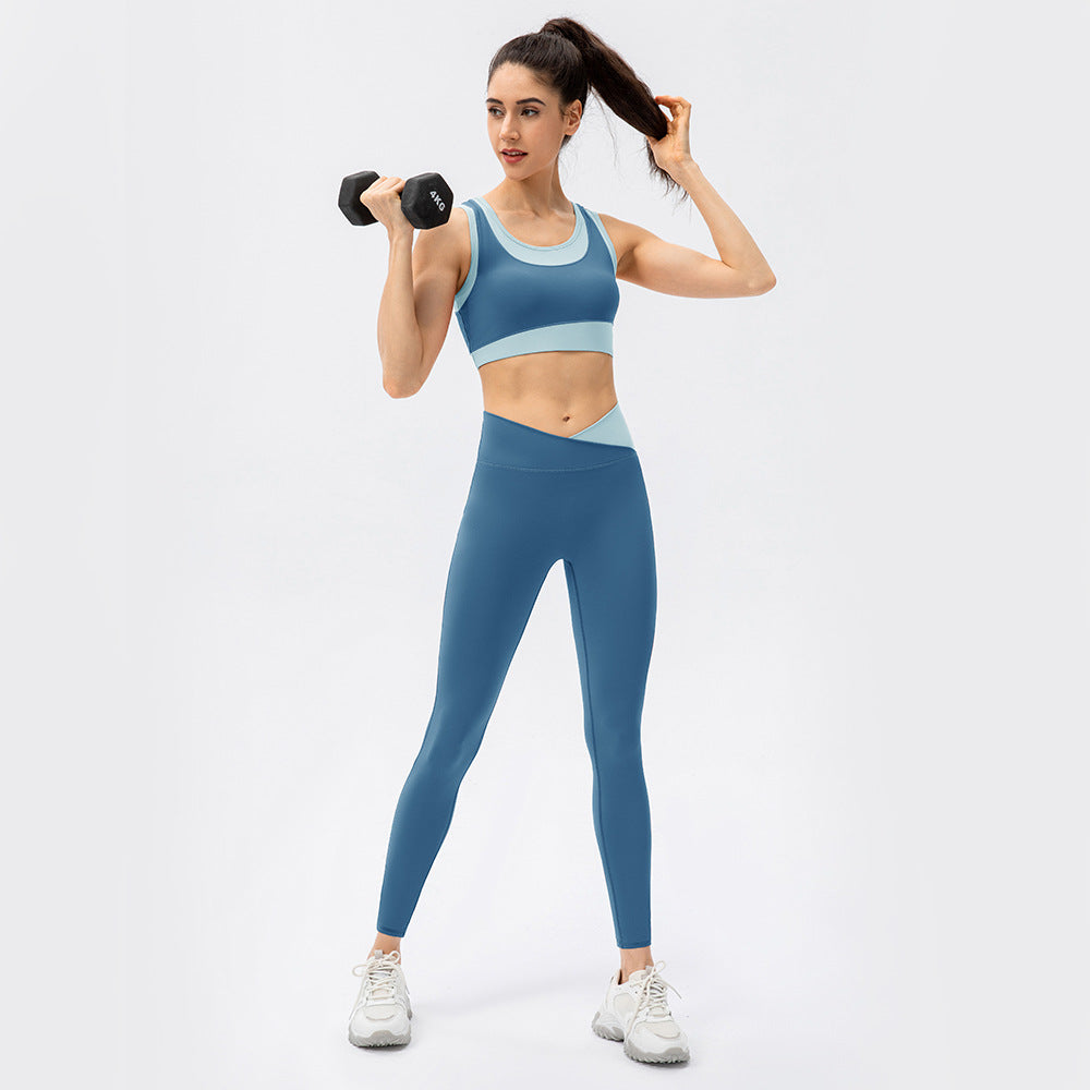 High Strength Sports Suit Women One Piece Workout Bra Non Embarrassing Line High Waist Trousers Nude Feel Yoga Two Piece Suit