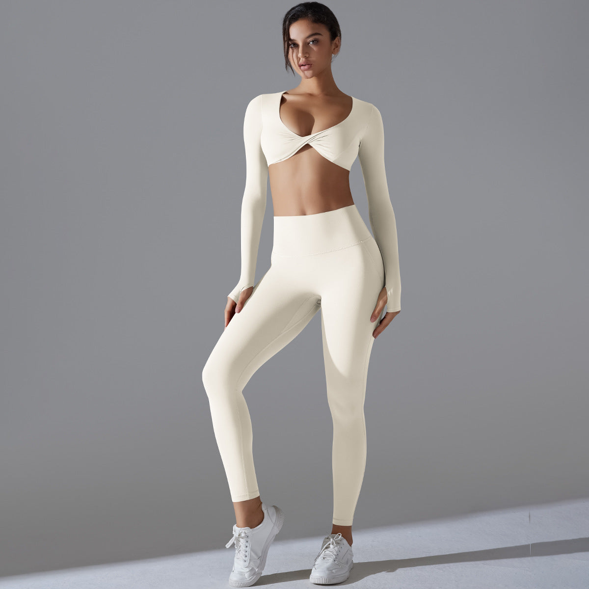 Internet Celebrity Yoga Clothes Trend Sports Push Up Long Sleeve Solid Color Slim Elastic Workout Clothes Running Training Sports Suit