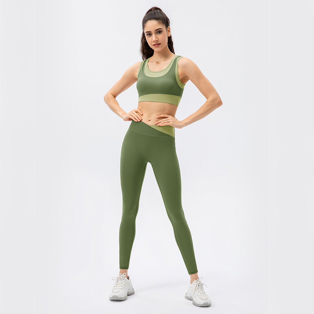 High Strength Sports Suit Women One Piece Workout Bra Non Embarrassing Line High Waist Trousers Nude Feel Yoga Two Piece Suit