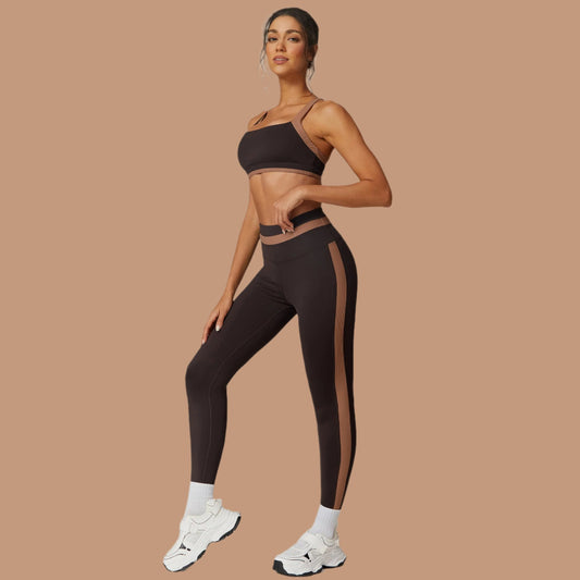 Contrast Color Sports Bra Matte Nylon Thick Thread Outdoor Running Fitness Yoga Wear Suit