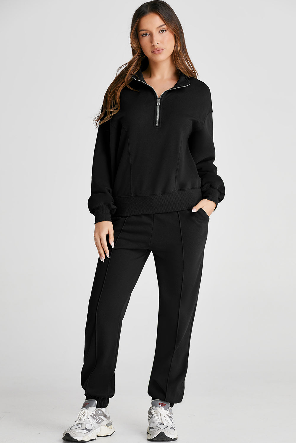 Women Half Zip Long Sleeve Top and Joggers Active Set