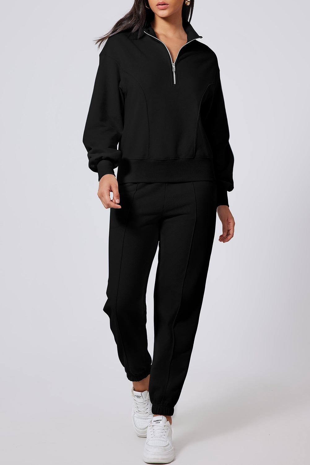 Women Half Zip Long Sleeve Top and Joggers Active Set